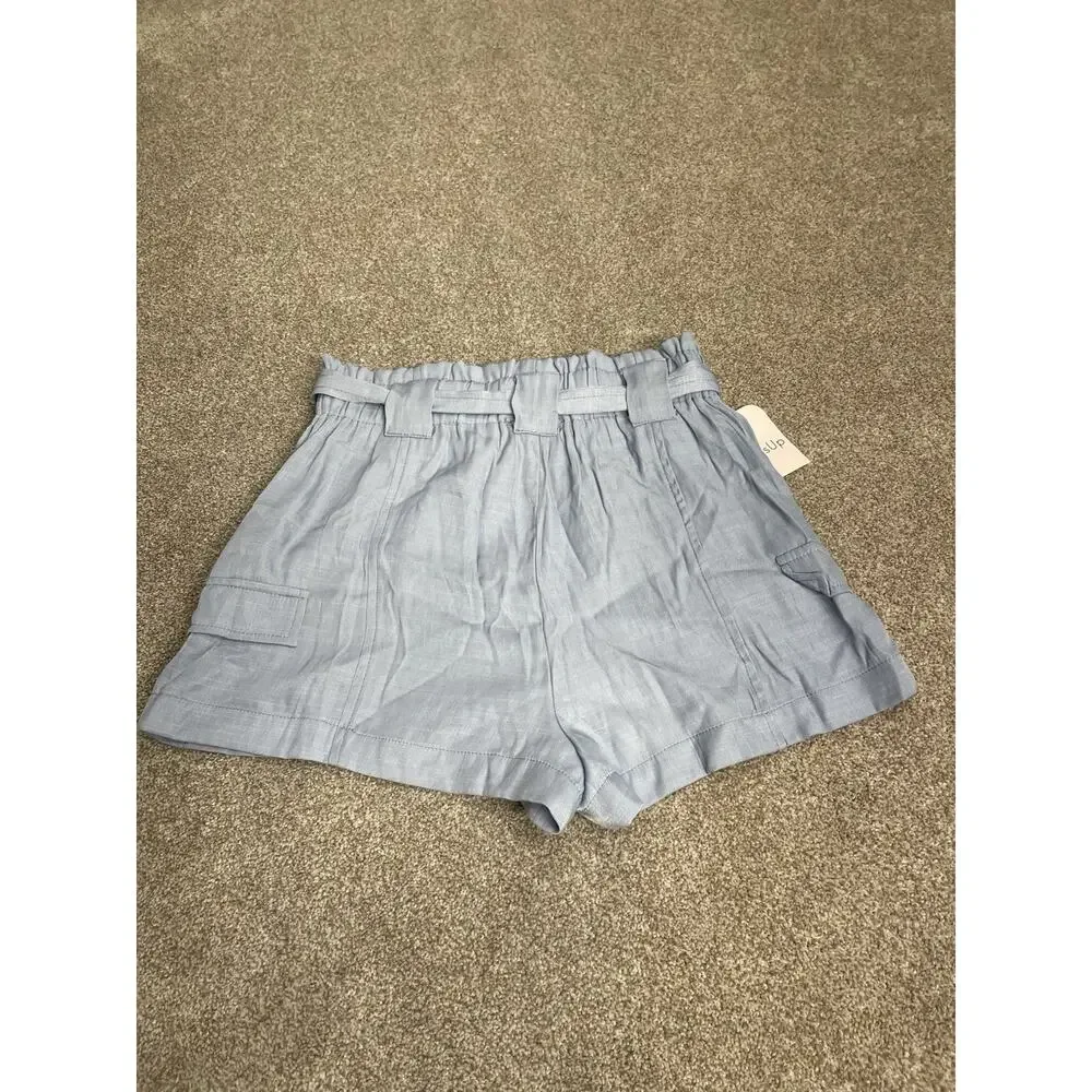 Hudson Gray Paperbag Waist Cargo Shorts Women’s Small Light Blue Chambray NWT - Picture 2 of 13